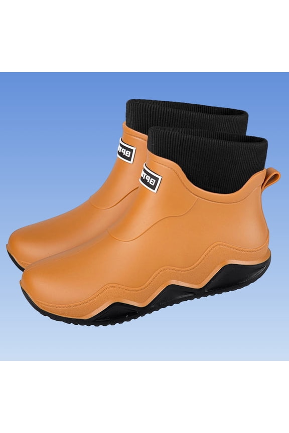 Trushoes Non-Slip Waterproof PVC Ankle Rain Boots for Adults - Unisex Orange Knit Cuff Durable Easy On/Off for Daily Wear & Outdoor Activities,Size 39