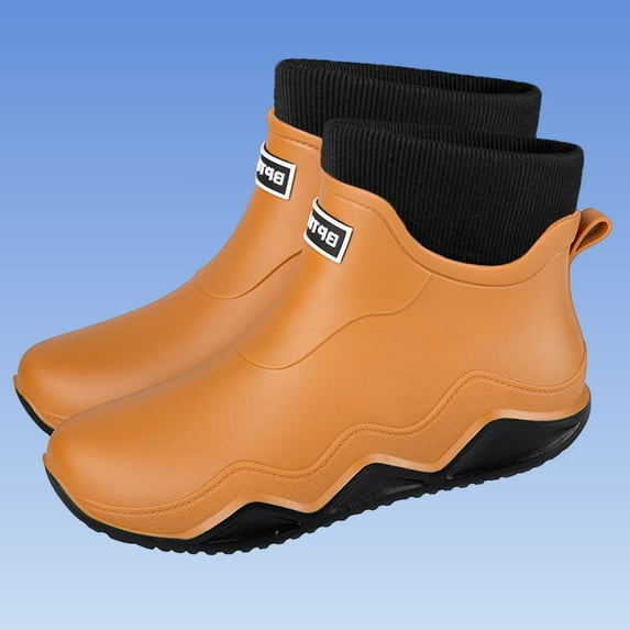 Trushoes Non-Slip Waterproof PVC Ankle Rain Boots for Adults - Unisex Orange Knit Cuff Durable Easy On/Off for Daily Wear & Outdoor Activities,Size 41