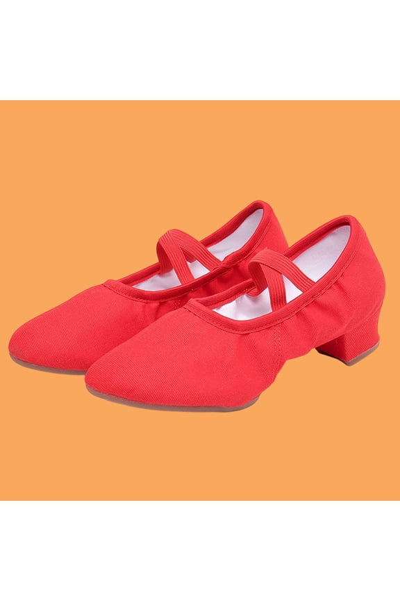 Red Canvas Dance Shoes for Women - Non-Slip Comfortable, Low Block Heel & Elastic Strap, Ideal for Dance Practice & Daily Wear (36-42),Size 36