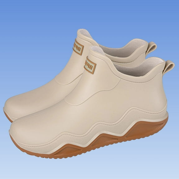 SYMSHOES Unisex Beige Rain Boots, 100% Waterproof Ankle-High PVC Boots, Slip-Resistant Lightweight for Outdoor/Rainy Days,Size 44