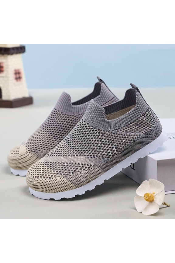 Trushoes Unisex Kids Gray Slip On Shoes - Breathable Mesh Sneakers for 3-8 Years Kidss, Non-Slip Lightweight Casual Shoes with Elastic Collar,Size 29