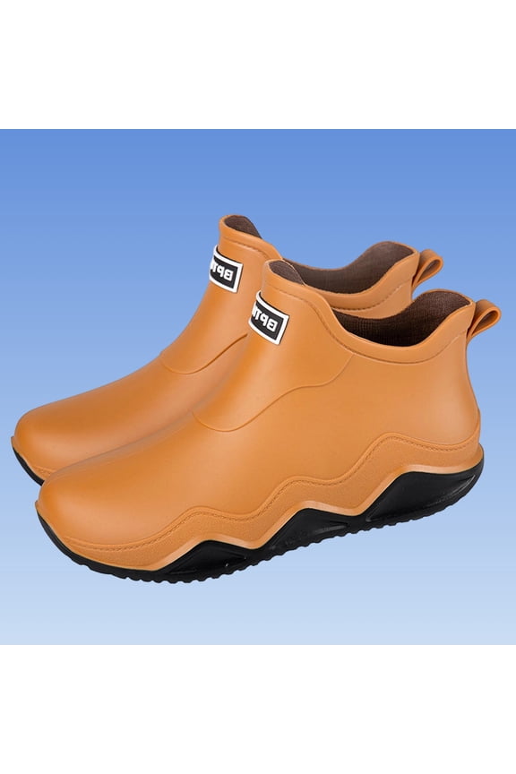 Unisex Orange Rain Boots, 100% Waterproof PVC Ankle Boots, Slip-Resistant Lightweight Work Boots for Outdoor & Rainy Days,Size 41