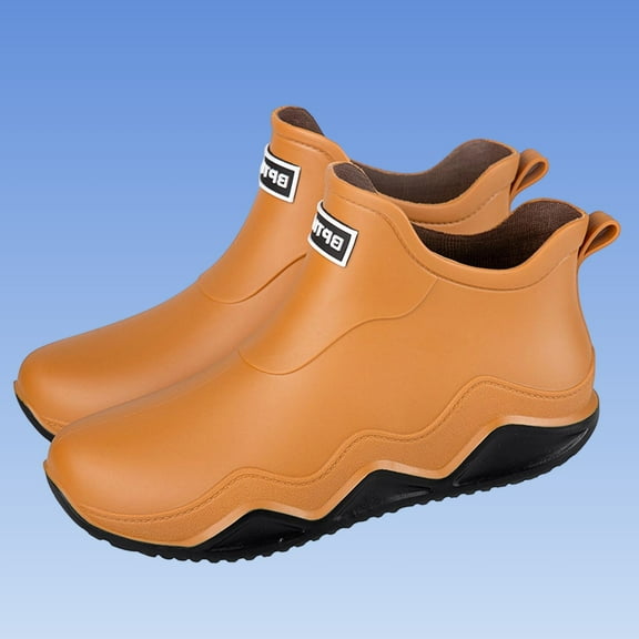 SYMSHOES Unisex Orange Rain Boots, 100% Waterproof PVC Ankle Boots, Slip-Resistant Lightweight Work Boots for Outdoor & Rainy Days,Size 44