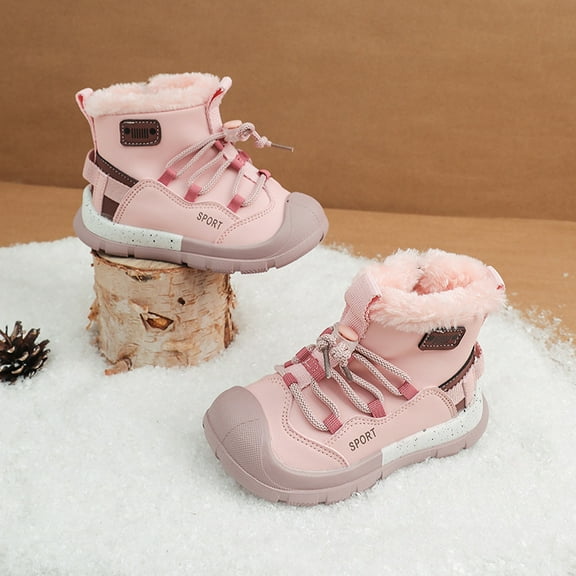 Unisex Pink Kids Winter Snow Boots - Non-Slip Fleece Lined Water Resistant High-Top Footwear for Kidss & Big Kids 3.5-12 Years,Size 29