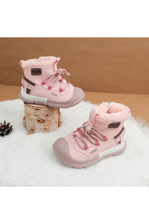 Unisex Pink Kids Winter Snow Boots - Non-Slip Fleece Lined Water Resistant High-Top Footwear for Kidss & Big Kids 3.5-12 Years,Size 37