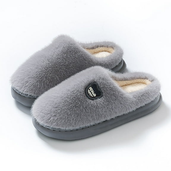 SYMSHOES Warm Gray Plush Slippers for Men - Non-Slip Indoor Open Back House Shoes with Double-Layered Fuzzy Lining & Cushioned Rubber Sole,Size 40