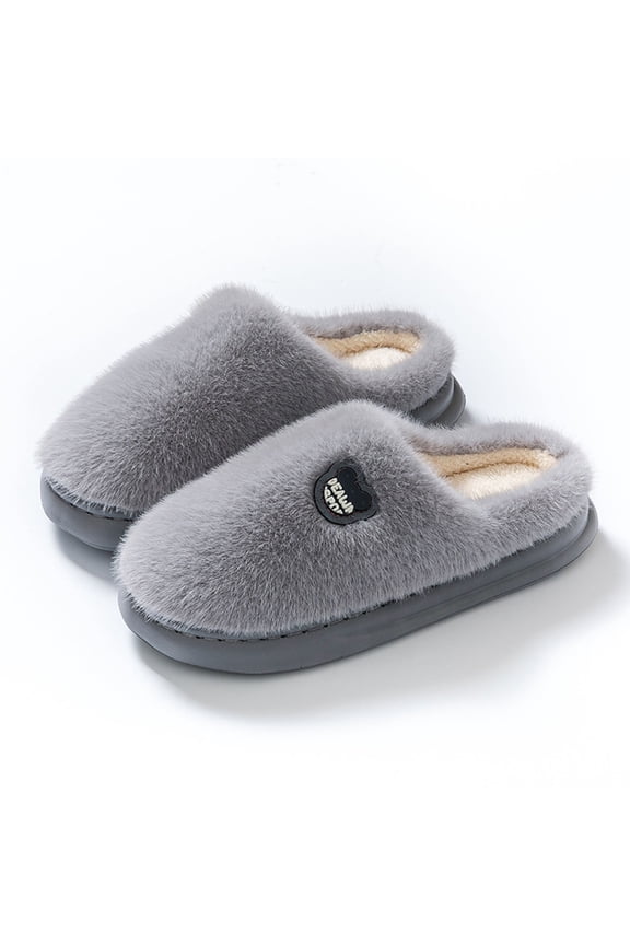 Warm Gray Plush Slippers for Men - Non-Slip Indoor Open Back House Shoes with Double-Layered Fuzzy Lining & Cushioned Rubber Sole,Size 42