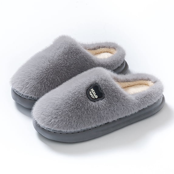 SYMSHOES Warm Gray Plush Slippers for Men - Non-Slip Indoor Open Back House Shoes with Double-Layered Fuzzy Lining & Cushioned Rubber Sole,Size 44