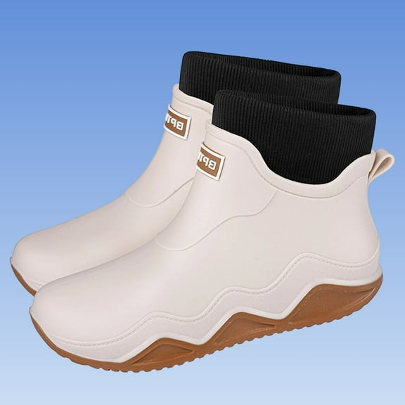Trushoes Waterproof Non-Slip PVC Ankle Rain Boots - Unisex White Knit Cuff Comfortable Easy On/Off for Adults Daily Commuting & Outdoor Use,Size 39