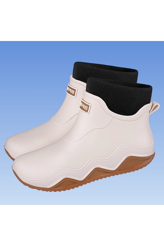 Trushoes Waterproof Non-Slip PVC Ankle Rain Boots - Unisex White Knit Cuff Comfortable Easy On/Off for Adults Daily Commuting & Outdoor Use,Size 39