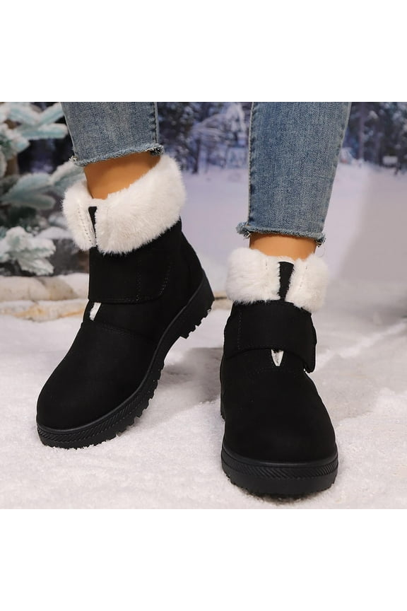 Women's Snow Boots Size 43 (US 12), Black, Faux Fur Lined Warm, Non-Slip Rubber Outsole, Ankle High, Suede-Like for Winter Wear