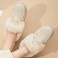 thumbnail image 1 of Womens Beige Winter Casual Shoes - Faux Faux Fur Collar Plush Lined Flock Material Bow Tie Accent Platform Sole Wide Fit (36-43) Comfortable Daily Wear,Size 37, 1 of 7
