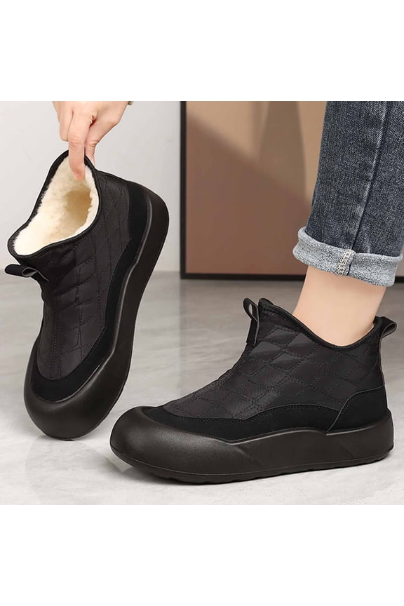 Womens Black Fleece Lined Ankle Boots - Warm Slip On Quilted Boot with Cushioned Thick Sole for Fall Winter,Size 37