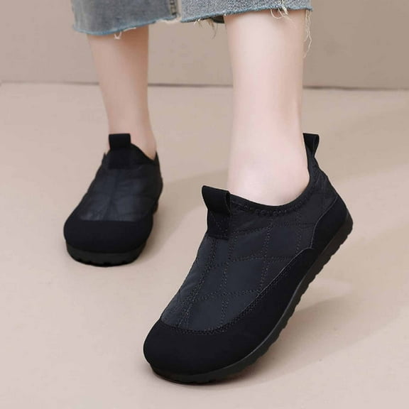 Trushoes Womens Black Slip On Shoes - Fleece Lined Warm Quilted Non-Slip Rubber Sole Casual Winter Comfort Shoes for Ladies,Size 41