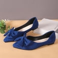 thumbnail image 1 of Womens Blue Feminine Bow Flats - Flock Fabric Comfort Shoes with Cushioned Insole, Shallow Mouth & Extended Sizes 35-44 for Daily Errands Office,Size 35, 1 of 9