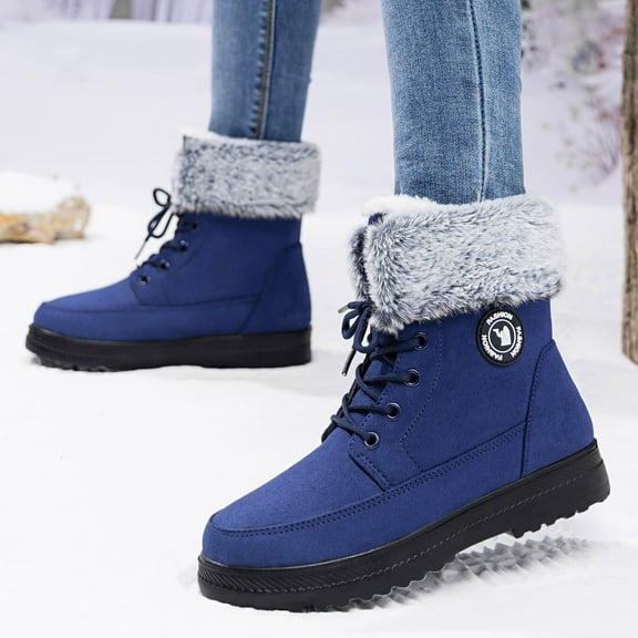 SYMSHOES Womens Blue Winter Snow Boots, Faux Faux Fur Lined Ankle-High Lace-Up, Anti-Slip Rubber Outsole Warm Flock Upper Snow Boots for Cold Days,Size 41