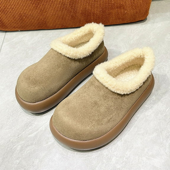 Womens Brown Warm Casual Shoes - Faux Faux Fur Collar Thick Sole Flock Material Cozy Comfortable Everyday Indoor Outdoor Footwear,Size 38