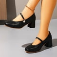 thumbnail image 1 of SYMSHOES Womens Chunky Block Heel Mary Jane Shoes - Retro Square Toe Pearl Strap PU Comfortable Black Dress Shoes for Daily Office & Casual Wear,Size 40, 1 of 9