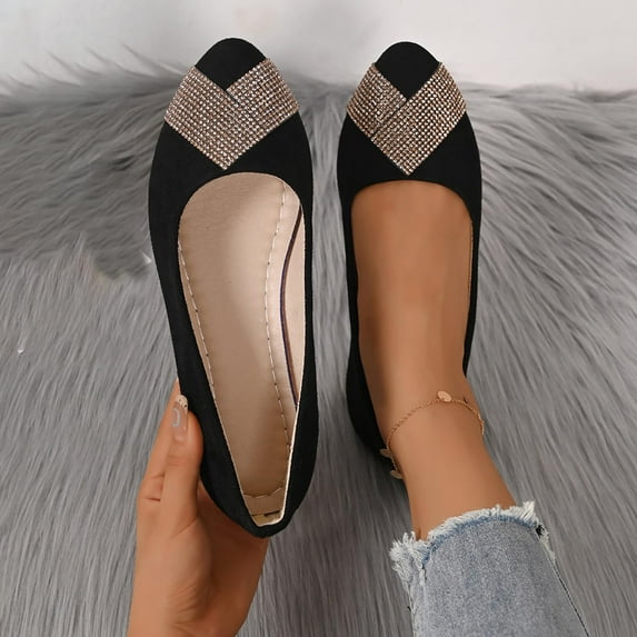 Womens Gold Ballet Flats with Rhinestones, Sparkly Mesh Breathable Casual Shoes, Comfortable Soft Lining Everyday Flats for Work Shopping, US Size 5.5-9,Size 38