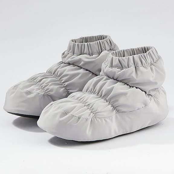 Womens Gray Cozy Puffy High-Top Slipper Boots - Nylon Spandex Blend, Quilted Stitching, Elastic Cuff, Warm Heat-Locking for Indoor Outdoor Use, Sizes XXS-XL,Size L
