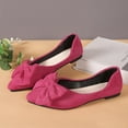 thumbnail image 1 of Womens Hot Pink Trendy Bow Flats - Soft Flock Fabric Shoes with Cushioned Insole, Shallow Mouth & Extended Sizes 35-44 for Campus Coffee Dates Daily Wear,Size 36, 1 of 6