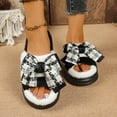 thumbnail image 1 of SYMSHOES Womens Open Toe Plush Slippers - Thick Platform Sole, Cute Plaid Bowknot, Warm Soft Flock House Shoes for Female - Black,Size 36, 1 of 9