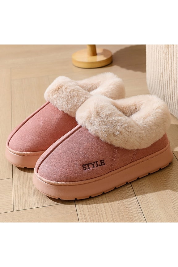 Womens Pink Comfortable Winter Warm Shoes - Faux Faux Fur Collar Anti-Slip Flock Upper, Stylish Embroidery Indoor Outdoor Casual Footwear,Size 40