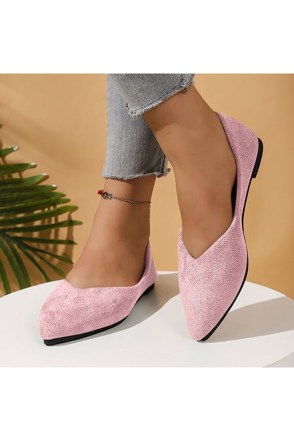 Womens Pink Pointed Toe Flats - Slip-On Flocked Velvet with Padded Insole, Size 11 Wide Fit, All-Day Comfort for Office Casual Daily Wear,Size 44