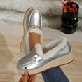 thumbnail image 1 of SYMSHOES Womens Platform Loafers Silver Metallic, Faux Faux Fur Lined Warm Shoes, Comfort Wedge Heels PU Faux Leather,Size 38, 1 of 9