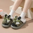 thumbnail image 1 of Womens Plush Slippers - Rabbit Ear Bow Detail, Warm Closed Toe Thick Sole, Nylon Spandex Army Green Plaid Fuzzy House Slippers for Indoor Outdoor,Size 40, 1 of 7
