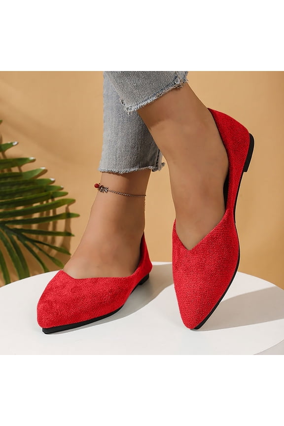Womens Red Flats - Pointed Toe Slip-On with Flocked Velvet, Padded Insole & Size 11 Wide Fit, All-Day Comfort for Office Casual Daily Wear,Size 44
