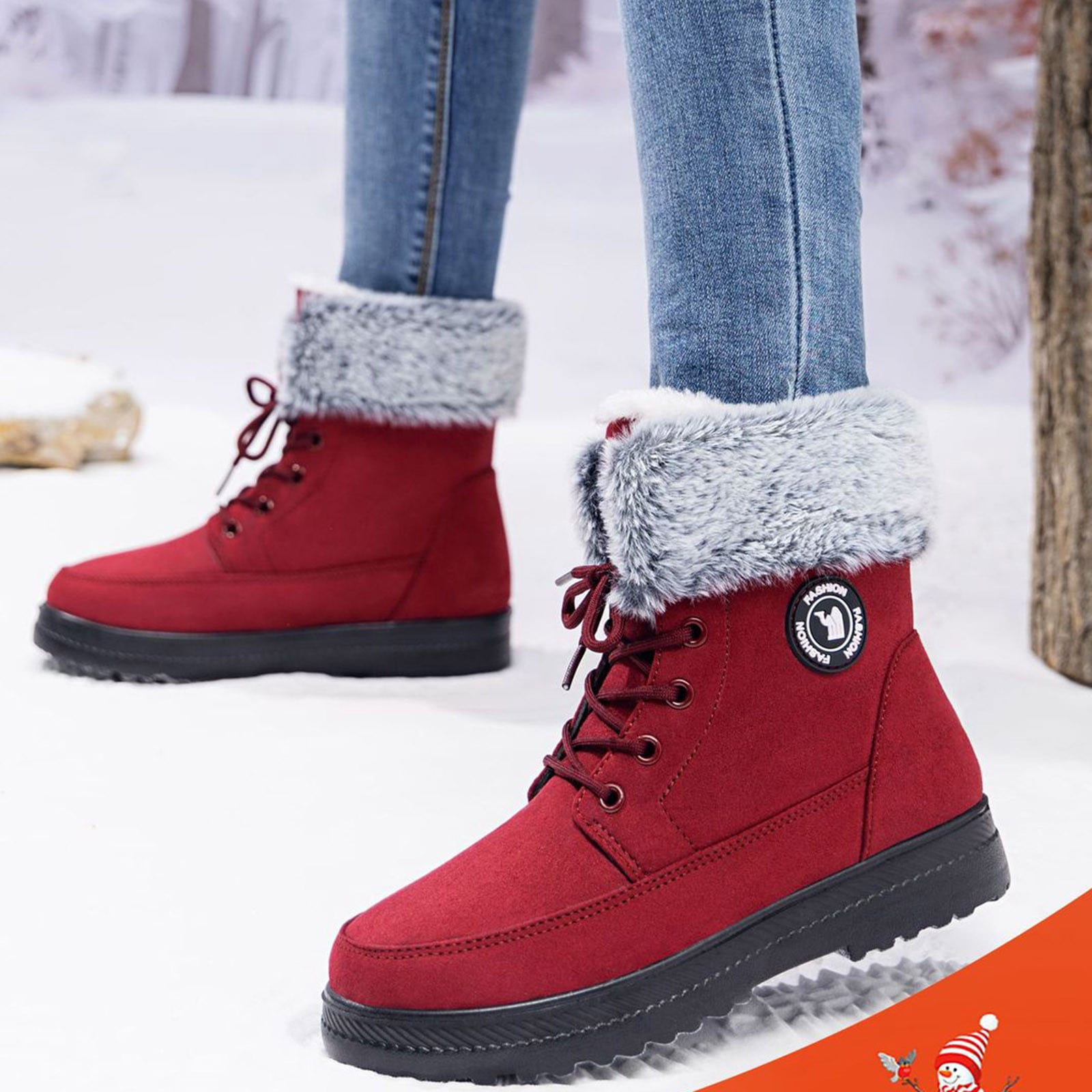 SYMSHOES Womens Red Winter Snow Boots, Faux Faux Fur Lined Ankle-High ...