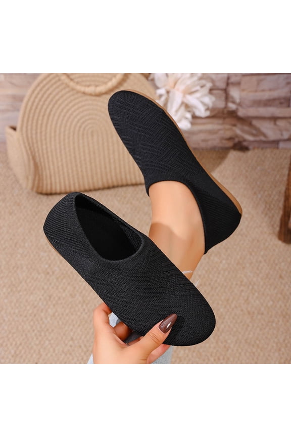 Womens Slip On Loafers, Black Comfortable Knitted Shoes, Breathable Flat Casual Shoes for Women, All-Day Wear Minimalist Shoes for Office Daily Errands Home,Size 36