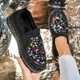thumbnail image 1 of Womens Slip-On Loafers, Black Sequined Faux Faux Fur Lined Shoes, Warm Sparkly Bling Footwear with Rhinestone Accent, Comfortable Cold Weather Casual Party Flats,Size 41, 1 of 9