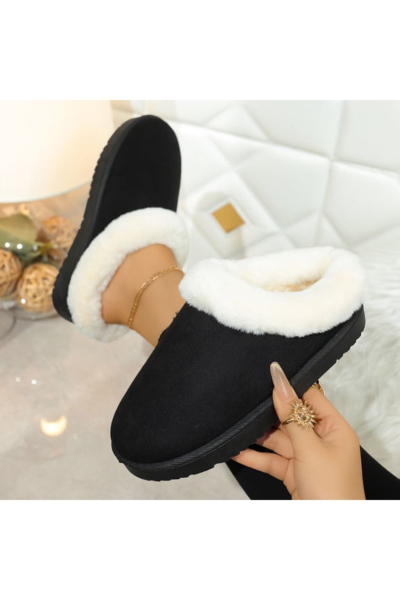 Womens Warm Faux Faux Fur Collar Mule Slippers - Non-Slip Textured Sole Roomy Fit Flock House Slippers for Fall Winter, Black (US 5.5-11),Size 41