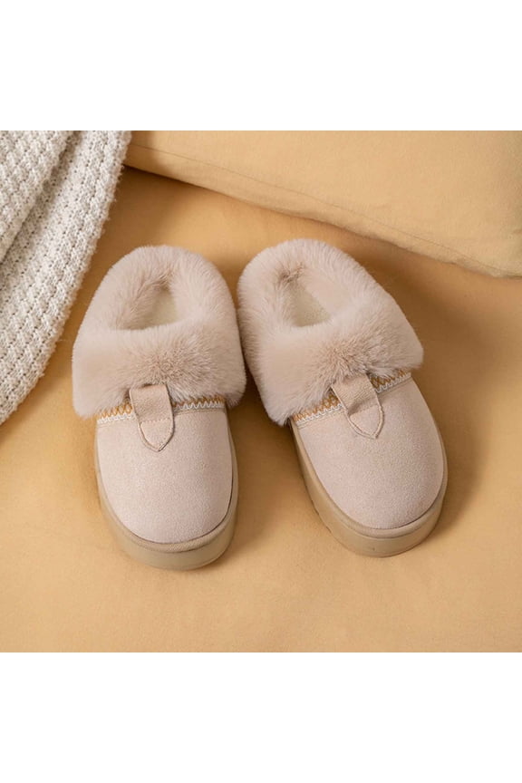 Womens Warm Faux Faux Fur Platform Mule Slippers - Non-Slip Flock Upper Beige Slip-On Indoor Outdoor House Shoes (US 5.5-8.5),Size 38