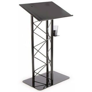 Truss Lectern for Speaker, 27W x 48H x 18.5d, Includes Cup Holder, Silver Podium Stand - Aluminum and Steel Construction