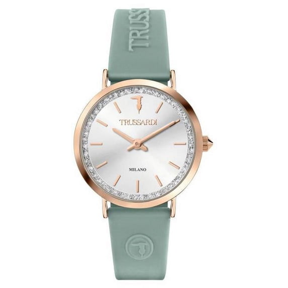Trussardi R2451140501- 33 mm T-Motif Silver Dial Rubber Strap Quartz Women Dress Watch, White
