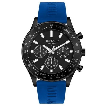 Trussardi R2451148001- T-Logo Tachymeter Black Dial Silicon Strap Quartz Men Watch, White