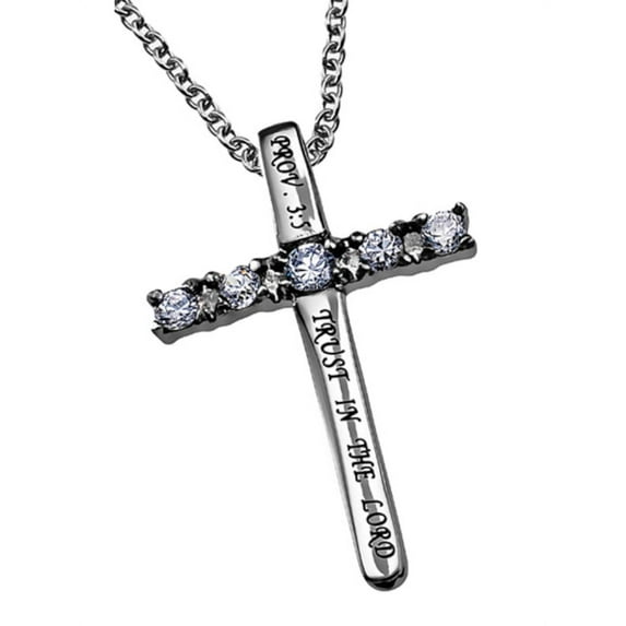 Trust CZ Cross Necklace, Stainless Steel Christian Pendant