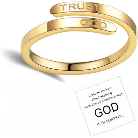 Trust God Cross Thumb Ring For Women, Religious Inspirational Engraved TRUST GOD Faith Ring Adjustable Stainless Steel Open Jewelry Gifts To Daughter Granddaughter