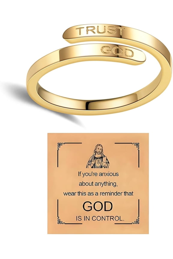 Trust God Cross Thumb Ring For Women, Religious Inspirational Engraved TRUST GOD Faith Ring Adjustable Stainless Steel Open Jewelry Gifts To Daughter Granddaughter