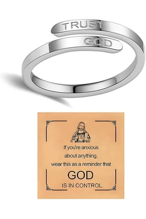 Trust God Cross Thumb Ring For Women, Religious Inspirational Engraved TRUST GOD Faith Ring Adjustable Stainless Steel Open Jewelry Gifts To Daughter Granddaughter
