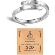 Trust God Cross Thumb Ring For Women, Religious Inspirational Engraved TRUST GOD Faith Ring Adjustable Stainless Steel Open Jewelry Gifts To Daughter Granddaughter