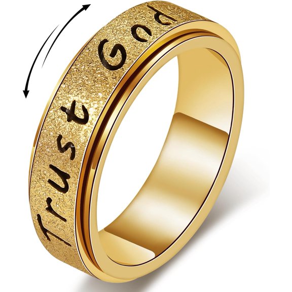 Trust God Fidget Spinner Ring for Women & Men - 18K Plated Stainless , Fidget for Her,Size 6/7/8/9/10