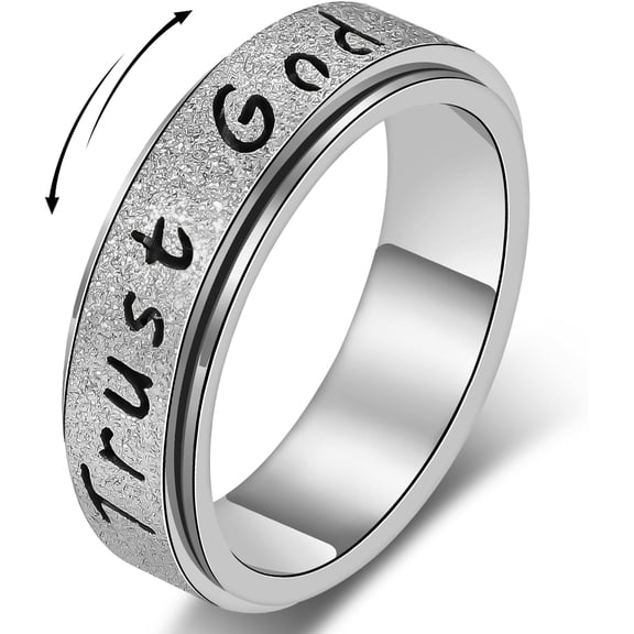 Trust God Fidget Spinner Ring for Women & Men - 18K Plated Stainless , Fidget for Her,Size 6/7/8/9/10