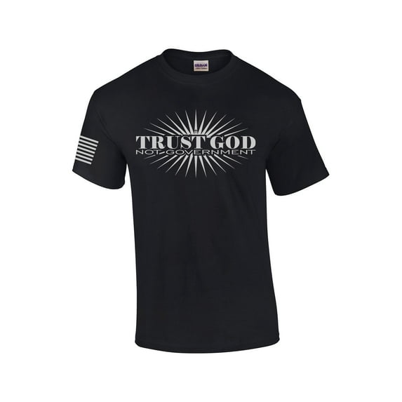 Trust God Not Government Christian American Flag Mens Christian Short Sleeve T-Shirt Graphic Tee-Black-large