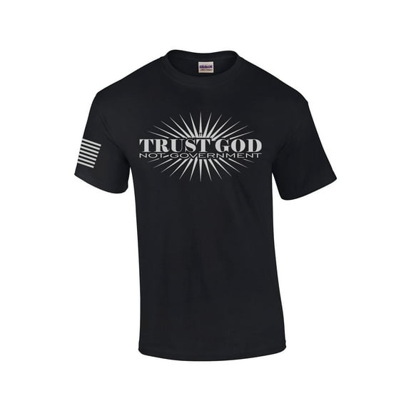 Trust God Not Government Christian American Flag Mens Christian Short Sleeve T-Shirt Graphic Tee-Black-large