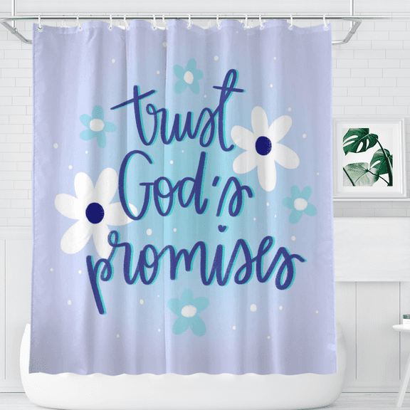 Trust God Promises Pastel Lavender Daisy Shower Curtain, Soft Bathroom Decor, 72 x 72 Inch
