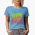 thumbnail image 1 of Trust God and Chill, Quote About Trusting God & Resting, Groovy Retro Wavy Text Merch Gift, Baby Blue T-Shirt, Large, 1 of 5